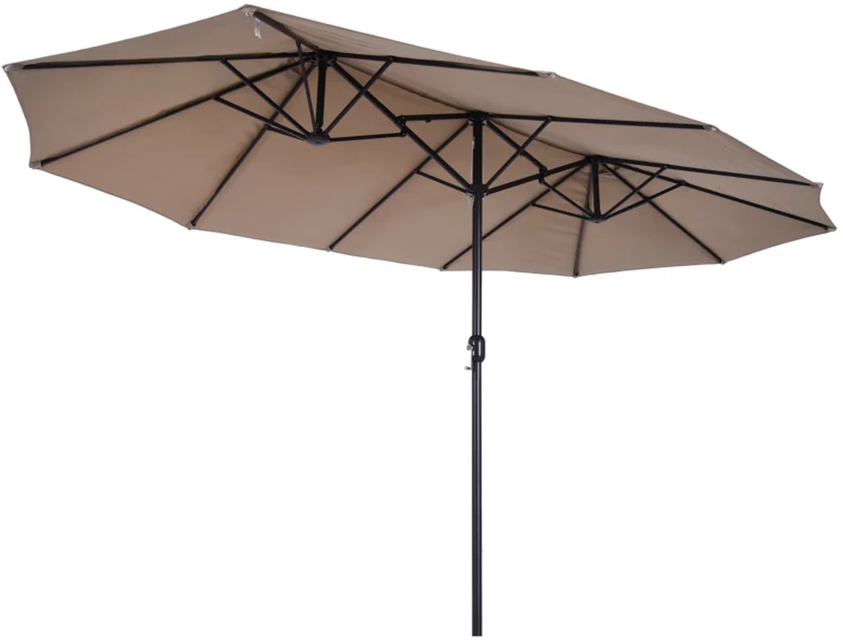 Premium Dubbele Parasol - Ovale Tuinparasol met Handslinger - Stokparasol - 455 x 270 cm - Strandparasol - Terrasparasol - Marktparasol - UV-Bestendig - Strand, Balkon, Terras & Tuin - Lichtbruin