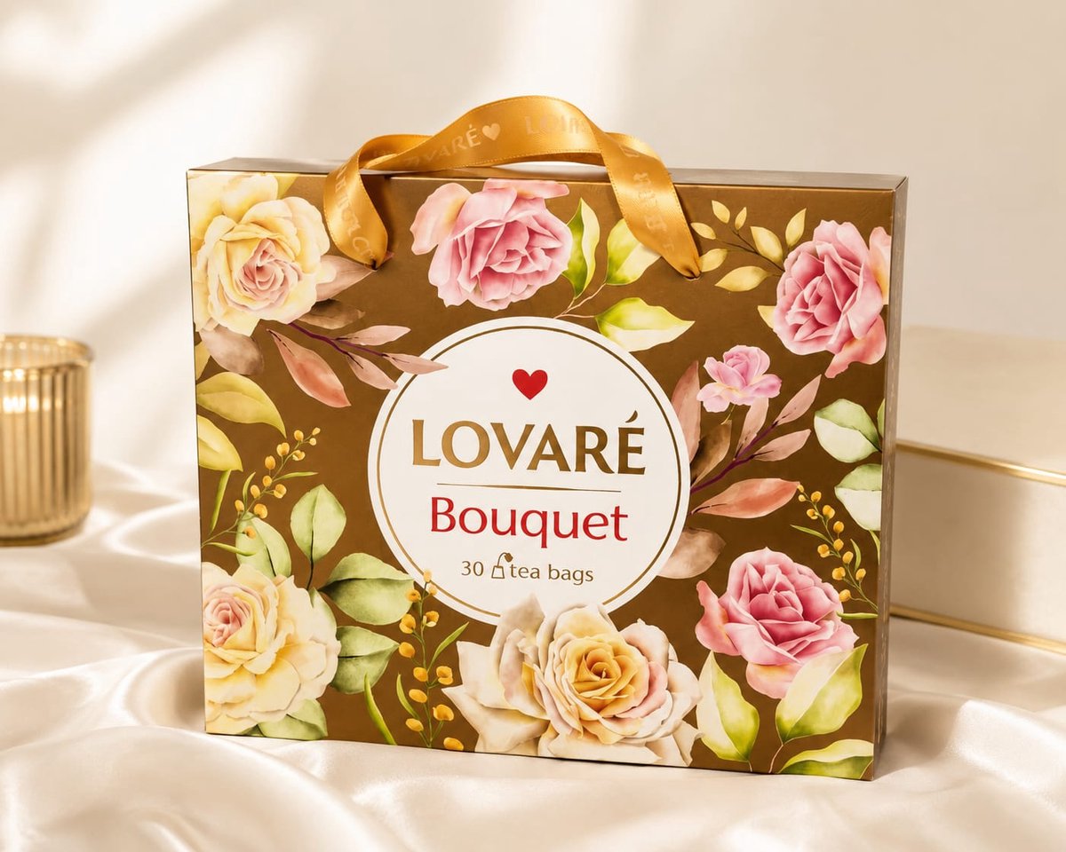 Lovare Bouquet Thee Geschenkset 30 Theezakjes – Luxe Bloementhee Assortiment Cadeau – Premium Theezakjes – Vrouwencadeau Thee Giftbox – Rozenthee Mix