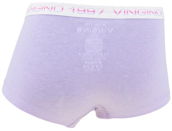 Lila meisjesboxer met witte Vingino 1997 tailleband.
