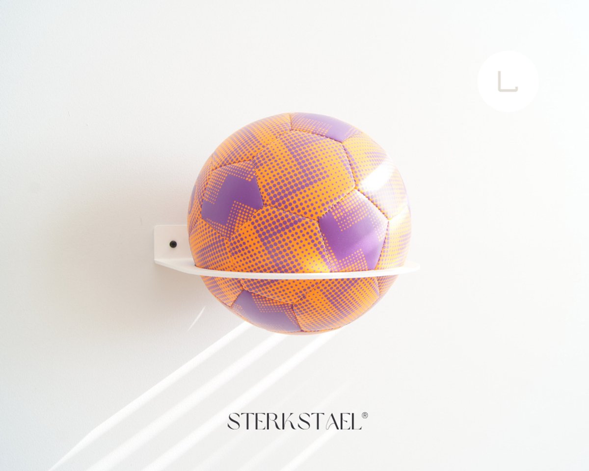STERKSTAEL Balhouder Ball Blanc - Industriële balhouder voor aan de muur - wandbevestiging - diameter ø 20 cm - kleur wit - poedercoating - voetbalhouder - baldrager - staal - 1 stuk