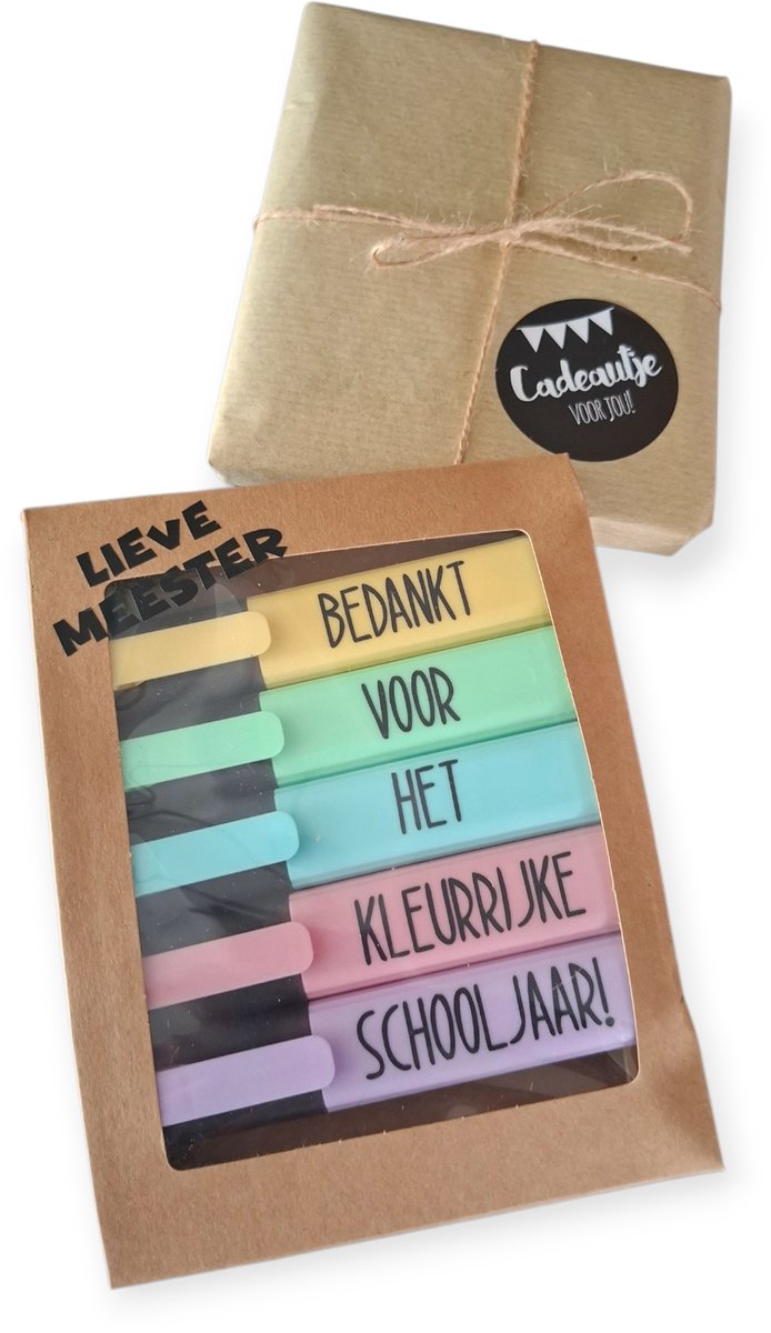 Afscheid meester school cadeau idee BEDANKT schooljaar bedankje markeerstiften. * lieve meester bedankt voor het kleurrijke schooljaar*