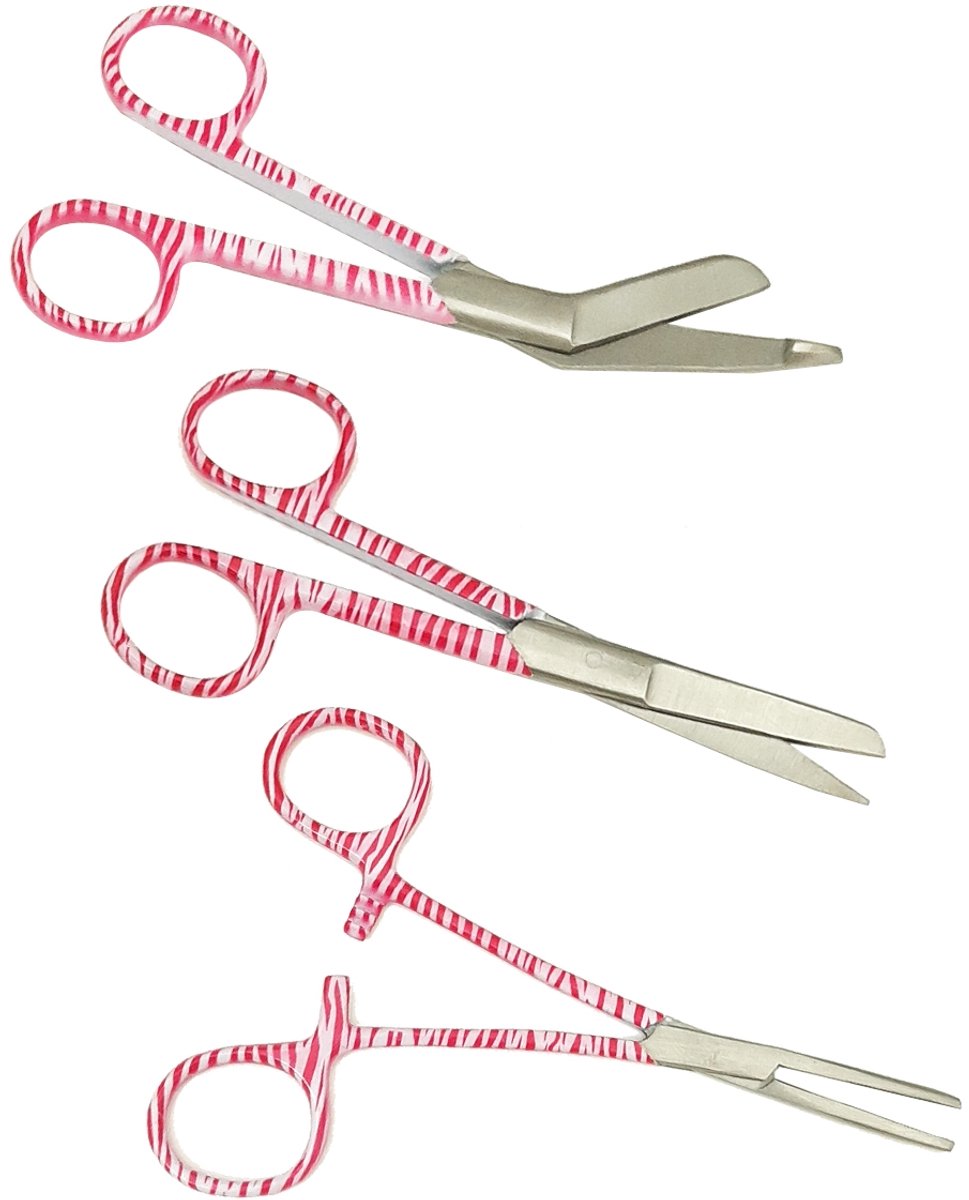 Verpleegkundige Scharenset - Zebra Rose | MDR Gecertificeerd - Zorg - Verbandschaar - Kocher - Cadeau - Verpleegster - Accessoires - Nurse Cadeau - Verpleegkundige Schaar - Verpleegkundige Artikelen