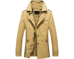 Vsadsau Men's Fleece Long Trench Coat Thick Warm Coats Casual Classic Long Zippers Outerwear