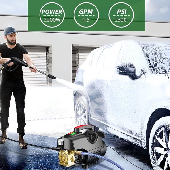 Elektrische hogedrukreiniger - Reinigingsmachine - Auto en terras reinigen - Krachtige 2300W motor - 180 bar - Zwart — afbeelding 5