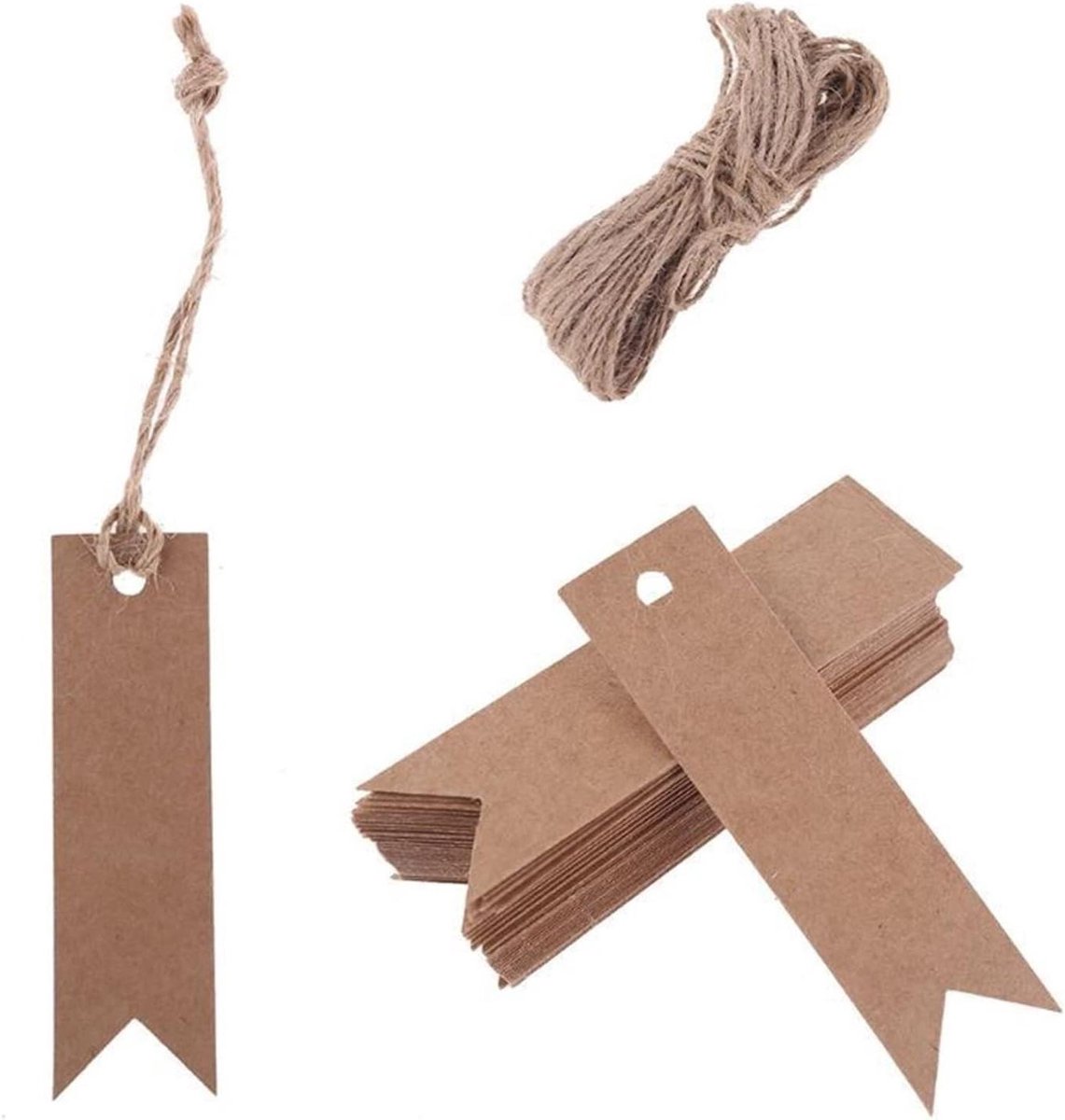 Papieren Kaartjes - Hang Labels - Cadeaus Versieren - Natuurlijk Kraft Materiaal - 100 Stuks - Bruin