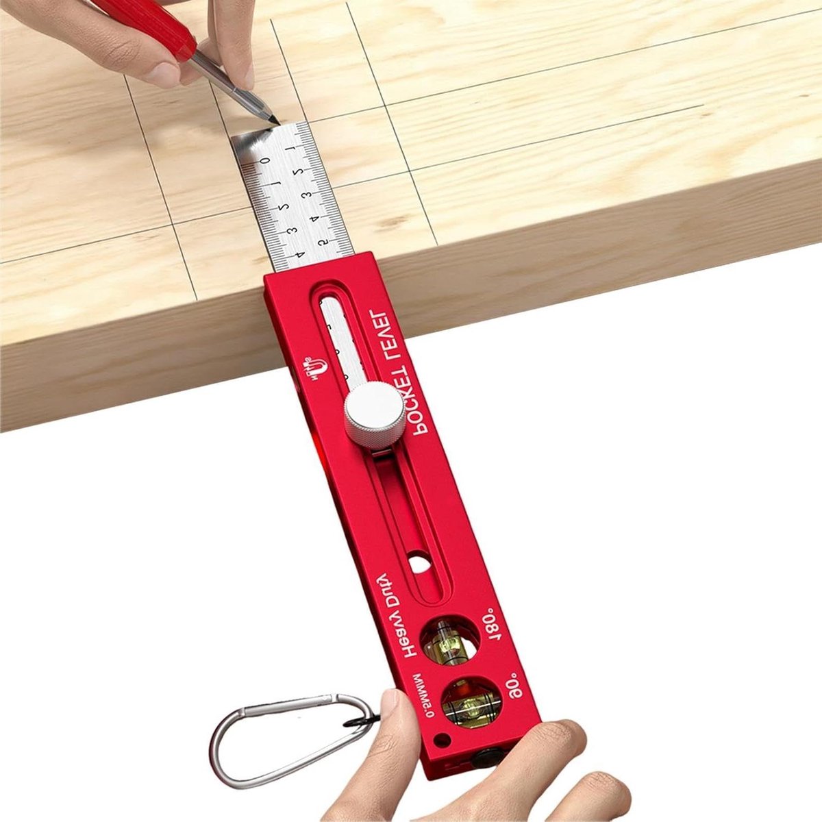 Markeringsliniaal Houtbewerking - Meetinstrument Tekenhulp - Nauwkeurig Lijnen Tekenen - Stevige Magnetische Bevestiging - 185 cm - Aluminium
