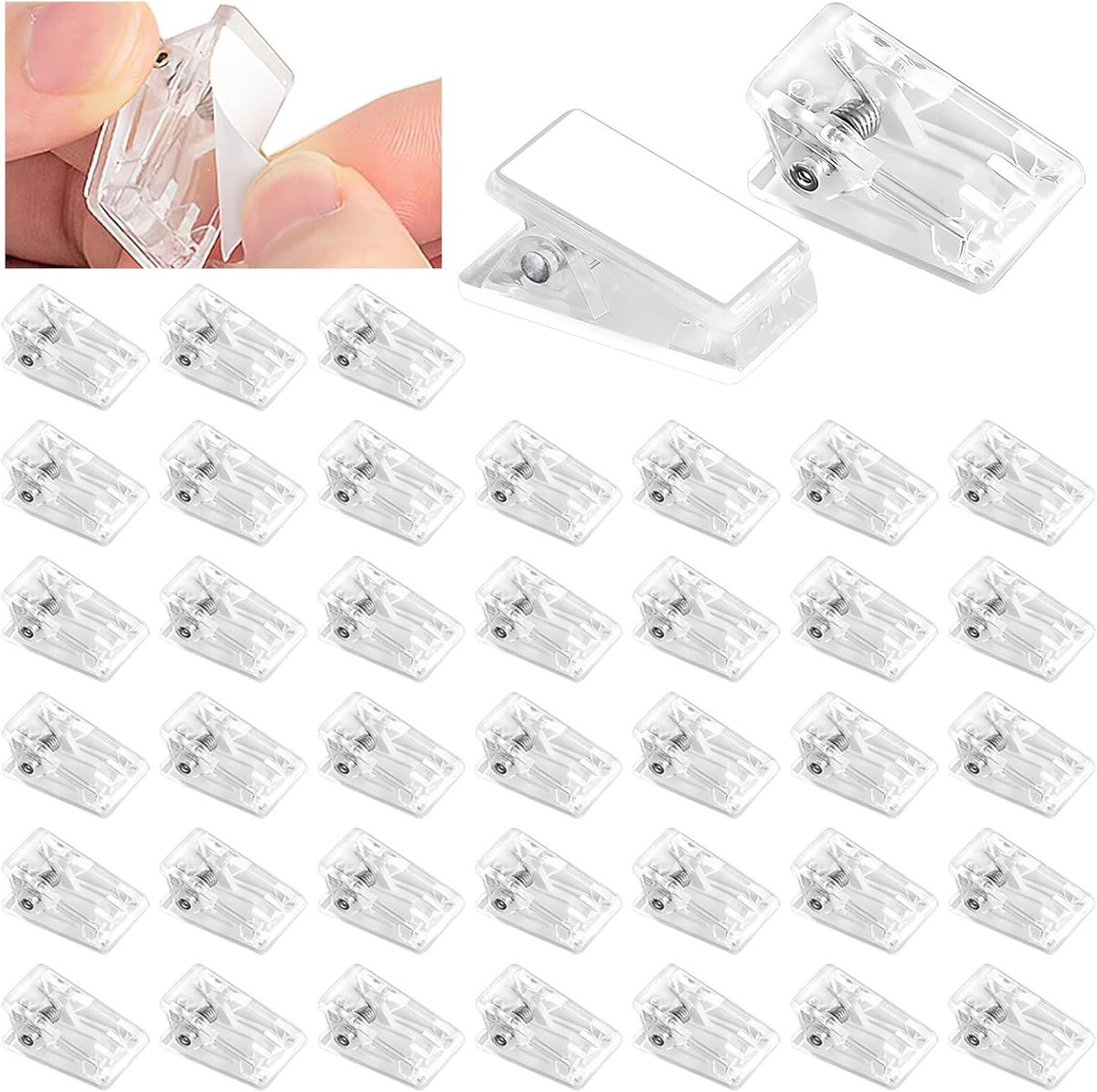40 plastic clips - Zelfklevende kantoorclips, gordijnclips, bureauclips, posterclips, paperclips, zelfklevende clips voor thuis en kantoor (transparant)