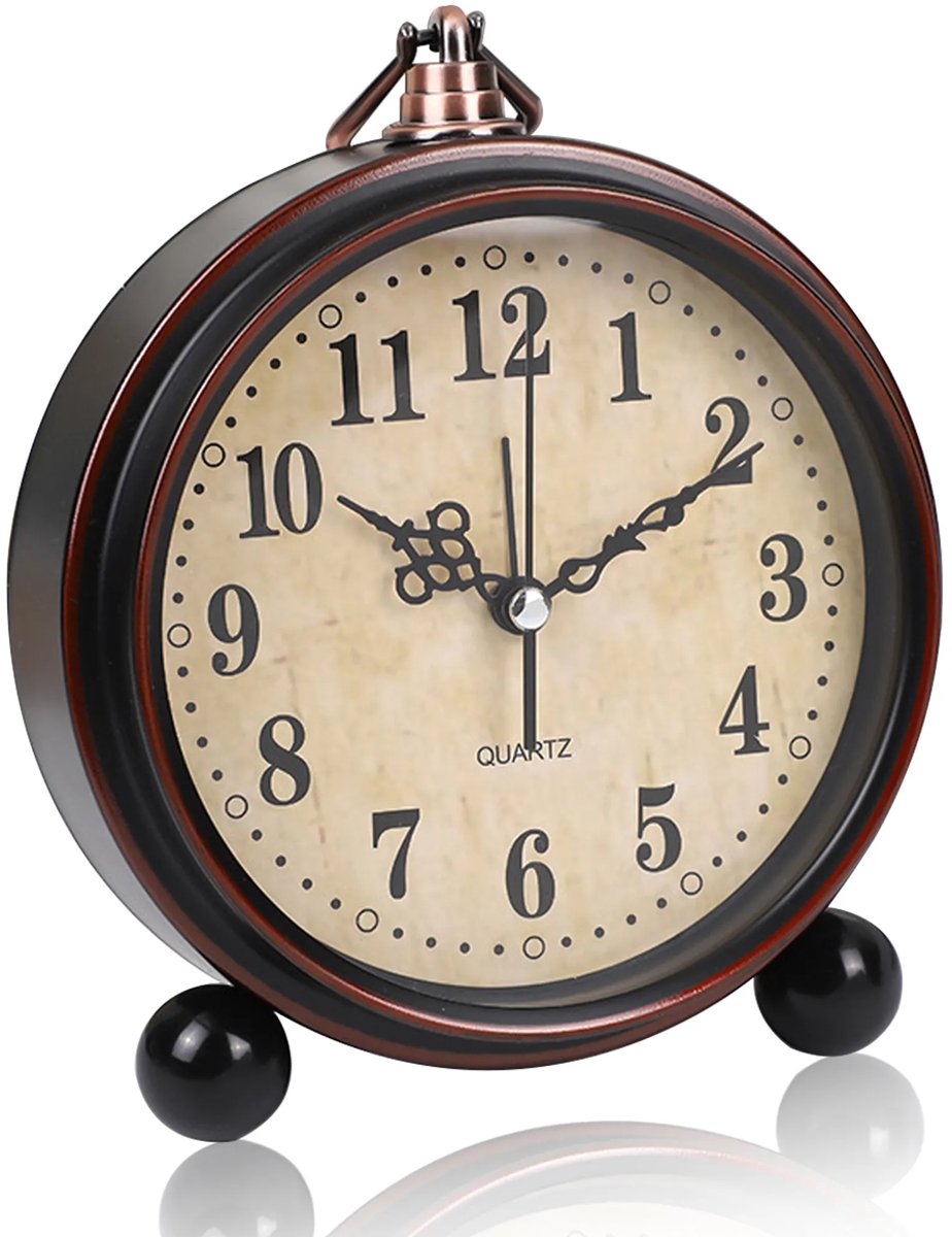 Wekker met houten look en snooze-functie - Retro ronde wekker met stijlvolle wijzerplaat - Stille bureauklok, geen tikgeluid