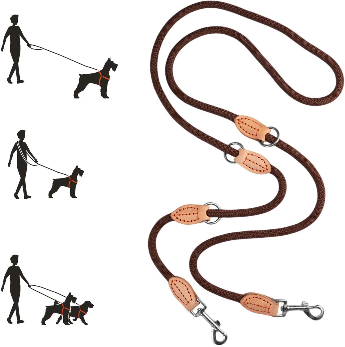 Dailygoods- Hondenriem 2,1m Verstelbaar - Dubbele Hondenlijn - 360° Draaibare Verdeler - Veilig en Robuust - Geschikt voor Middelgrote/Grote Honden