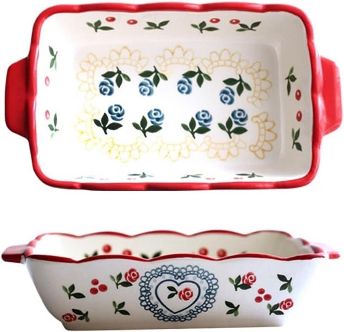 Ovenschaal Keramiek - Bakplaat Lasagne - Thuis Bakken - Dubbele Oor Handvatten - 600 ml - Wit