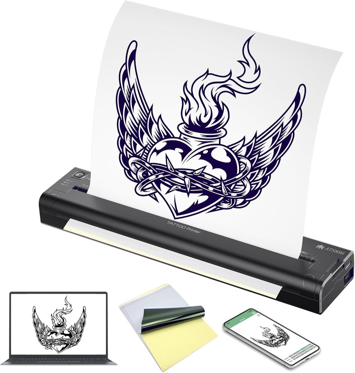 Draadloze Printer - Stencil Maker - Patronen Printen - Inkless Thermisch - 15 Vellen - Zwart