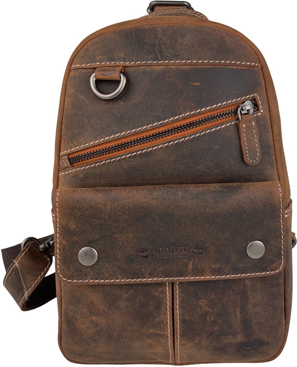 Slingbag Buffelleer Cognac - Anti-Diefstal Crossbody Tas Heren & Dames - Leren Crossbody Bag Lichtbruin - Arrigo K67