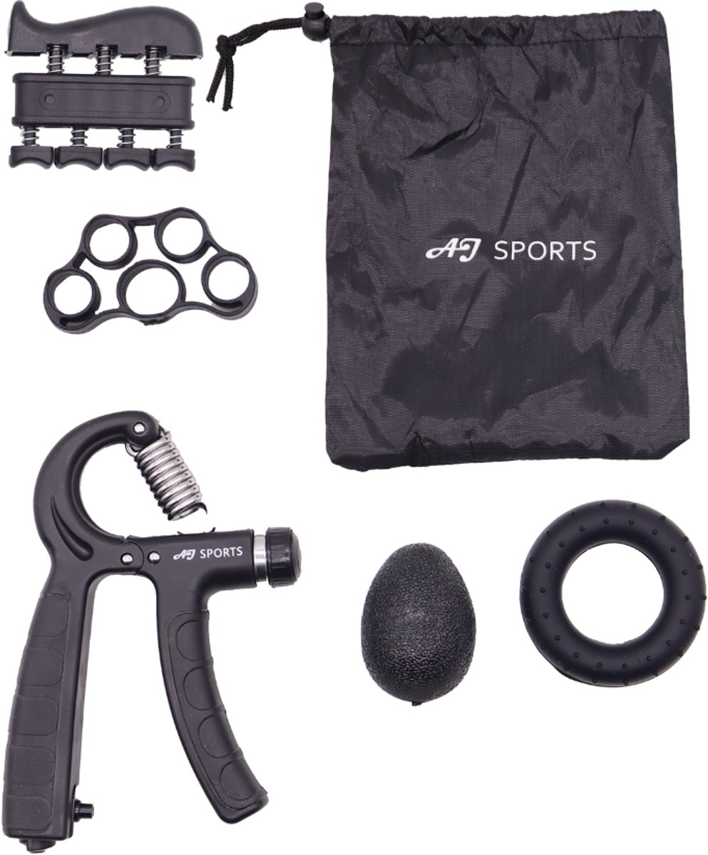 AJ-Sports Handtrainer set 5-delig - Handknijper - Handtrainer - Onderarm trainer - Grip Trainer - Fitness Vingertrainer - Zwart