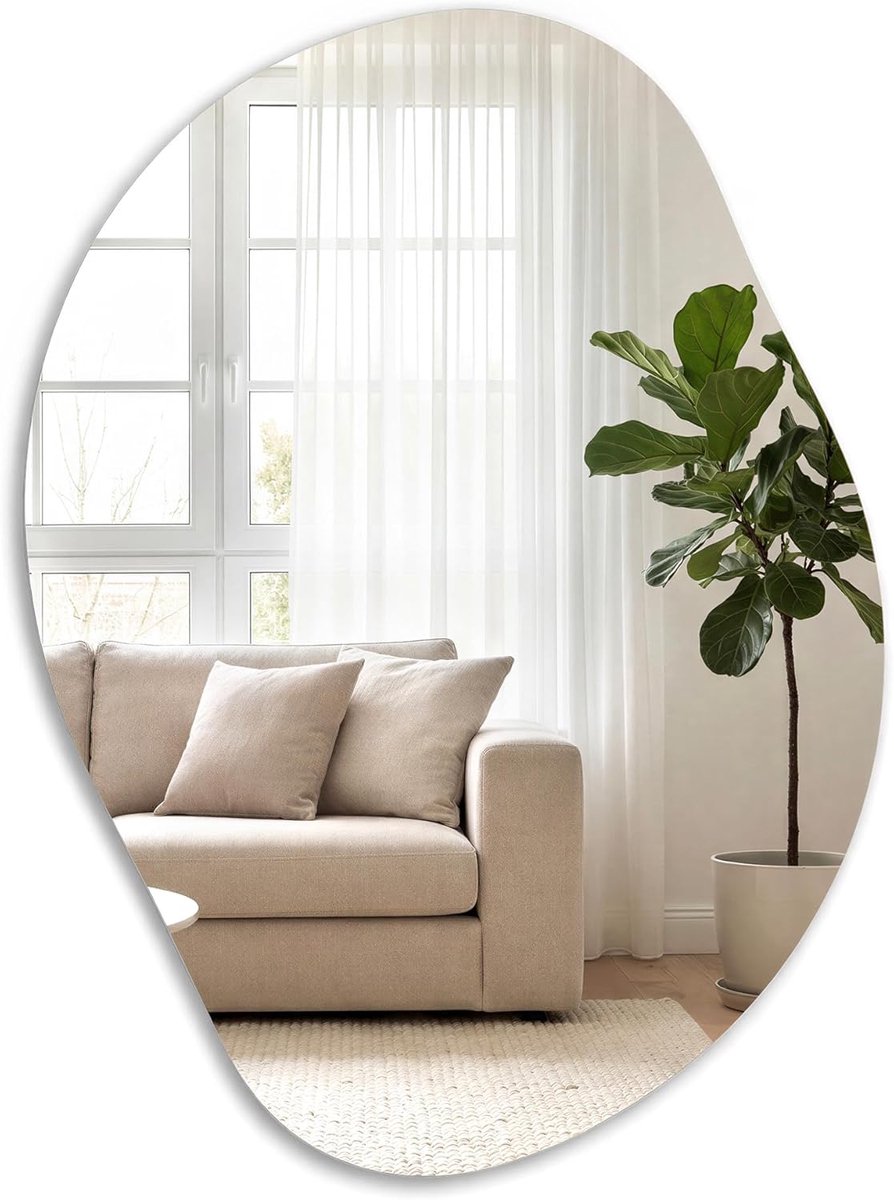SONGMICS Asymmetrische Spiegel Onregelmatige Wandspiegel Bloembladvormige Spiegel 60x45cm Decoratieve Frameloos voor Entree Slaapkamer Badkamer LWM020BD01