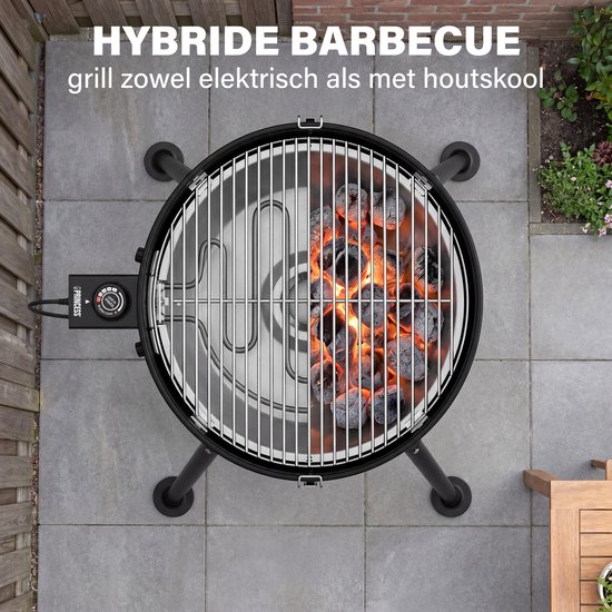 Princess Hybride Kogel BBQ - Elektrische en Houtskool Barbecue - 2000W - Verstelbare Afneembare Thermostaat - Grillrooster met coating - Deksel met Ingebouwde Thermometer - 112270 van Merkloos — afbeelding 4