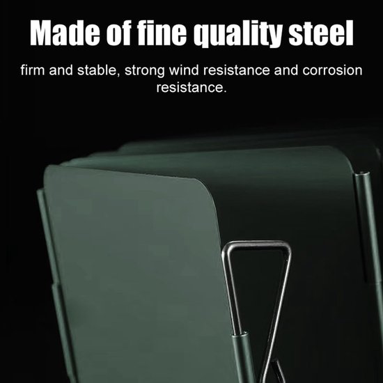 Windscherm Kooktoestel - Opvouwbaar Scherm - Outdoor Koken - Stevig Staalontwerp - 29 x 95 cm - Legergroen — afbeelding 5