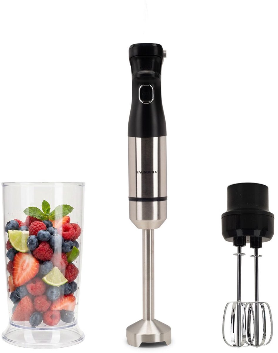Hausberg 3-in-1 Staafmixer 1000W - Digitaal LED Display - Handblender met Hakmolen, Garde & 700ml Maatbeker - RVS - Turbofunctie - Stille Koperen Motor