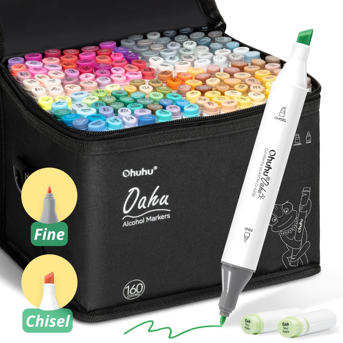 Ohuhu - Oahu Fine & Chisel - Alcohol Art Markers - 160 kleuren