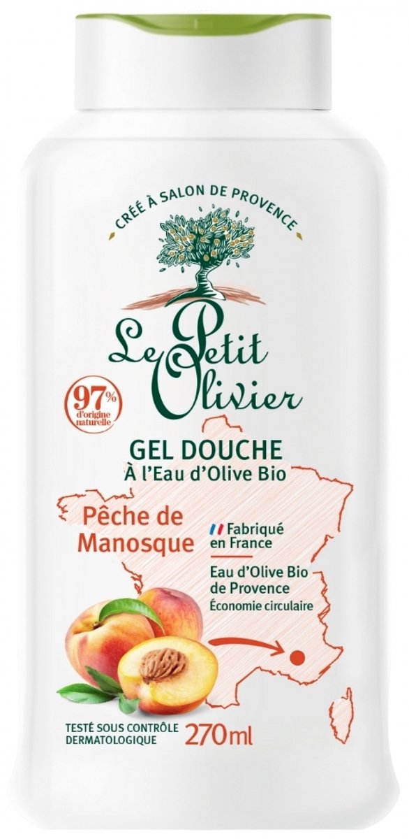 Le Petit Olivier Biologisch Olijfwater en Manosque Perzik Douchegel 270 ml
