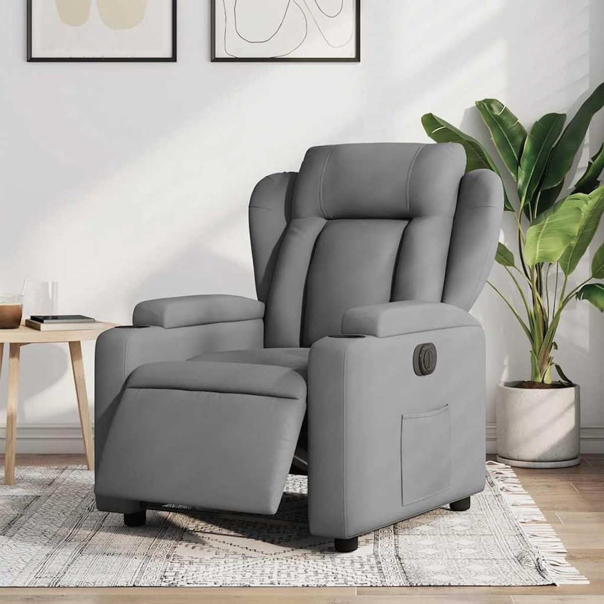 Elektrische relaxstoel - Comfortabele fauteuil - Ontspannen tv kijken - Elektrische ligfunctie - 77 x 94.5 x 100 cm - Lichtgrijs