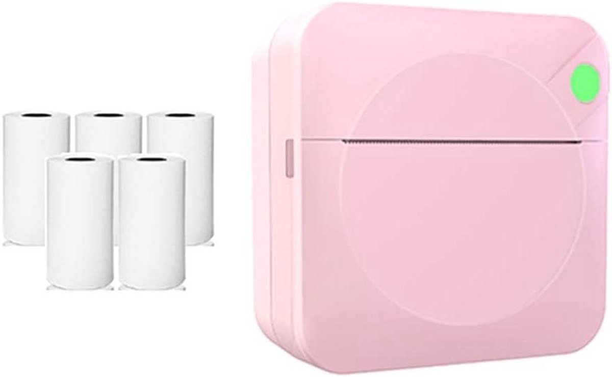 Mini Etiketprinter - Draagbare Printer - Foto's Printen - Compact Ontwerp - 80x80x35 mm - Roze
