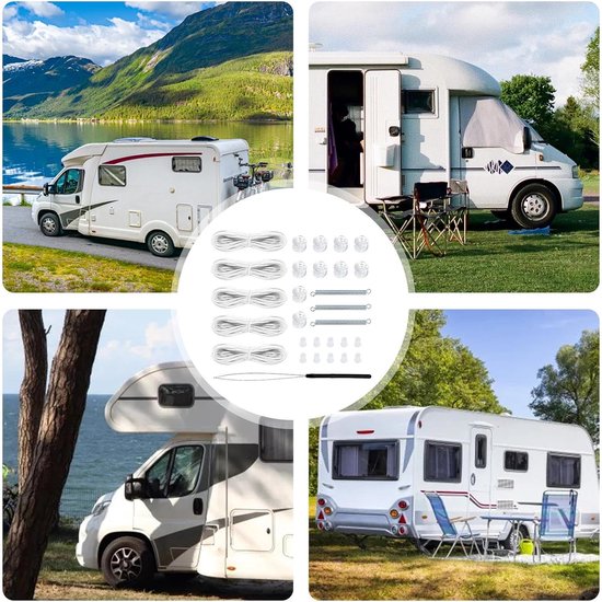 Camper Zonnescherm Reparatie - Raambekleding Set - Camper Onderhoud - Snelle Herstel Functie - 5x Koord 10x Katrol - Meerdere Kleuren — afbeelding 3