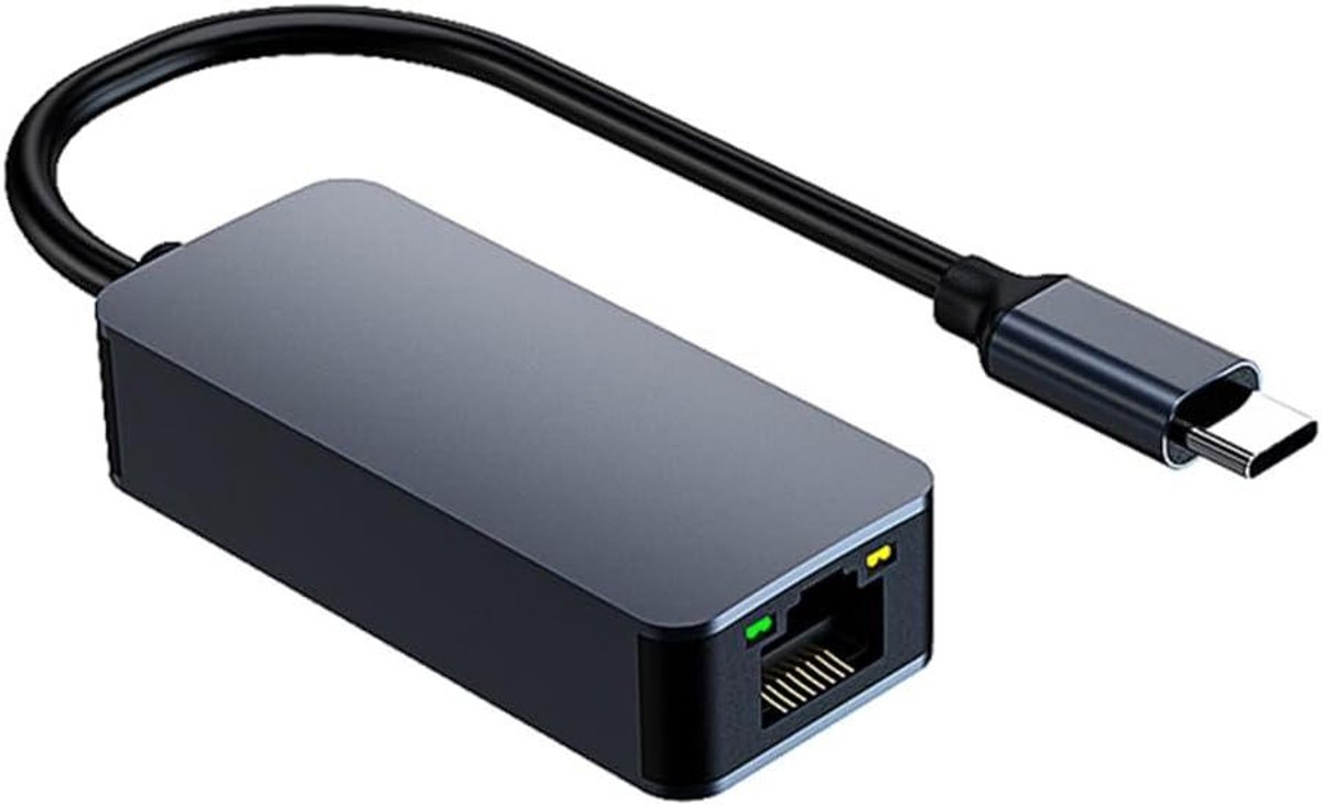 Type-C Ethernet Adapter - Netwerkkaart LAN Converter - Snelle Internet Verbinding - 2.5G Snelheid Aluminium - Compact Ontwerp - Grijs