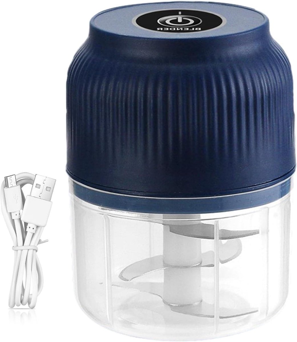 Metalen Knoflook Hakker - Keukenmachine Blender - Maaltijd Voorbereiding - USB Oplaadbaar - 300ml Inhoud - Blauw