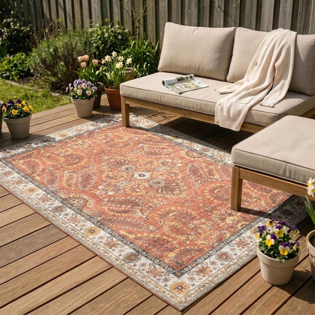 FRAAI Vintage buitenkleed - Santo Flora Terracotta - 120x170cm