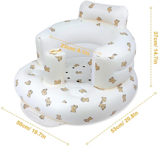 Opblaasbaar babyzitje voor baby's vanaf 3 maanden - Babyvloerzitje om zelfstandig te zitten - Babyzitje voor zuigelingen - Opblaasbare babystoel met ingebouwde luchtpomp - Beer — afbeelding 2