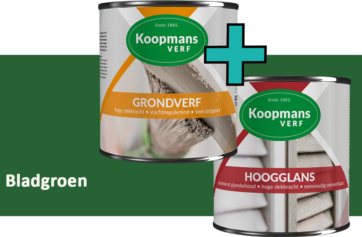 Koopmans Grondverf en Hoogglans Lakverf - set geschikt voor hout en metaal – Bladgroen – 2x – 750 ml