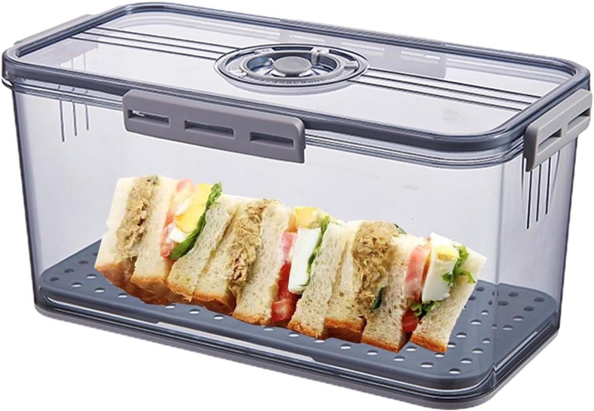 Broodbak voor brood - Bewaarcontainer versheid - Brood bewaren - Tijdregistratie ventiel - 335 x 185 x 12 cm - Grijs