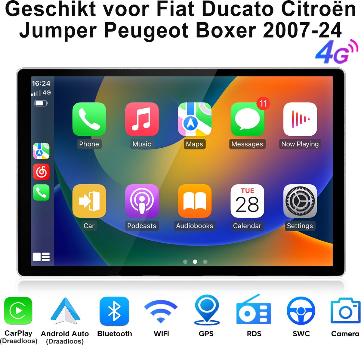 JUNSUN Autoradio - Geschikt voor Fiat Ducato/Citroën Jumper/Peugeot Boxer 2007-24 - Android 15 - 6+128 GB - Draadloos CarPlay & Android Auto, 13.1-inch 2K Touchscreen, Bluetooth & GPS-navigatie & SWC & Wi-Fi 4G & FM & DSP, USB, Octa-core processor