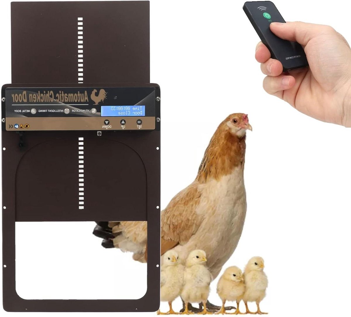 Automatische Hokdeur - Kippendeur Opener - Pluimvee Beschermen - Met Timer Afstandsbediening - 35x24 cm - Bruin
