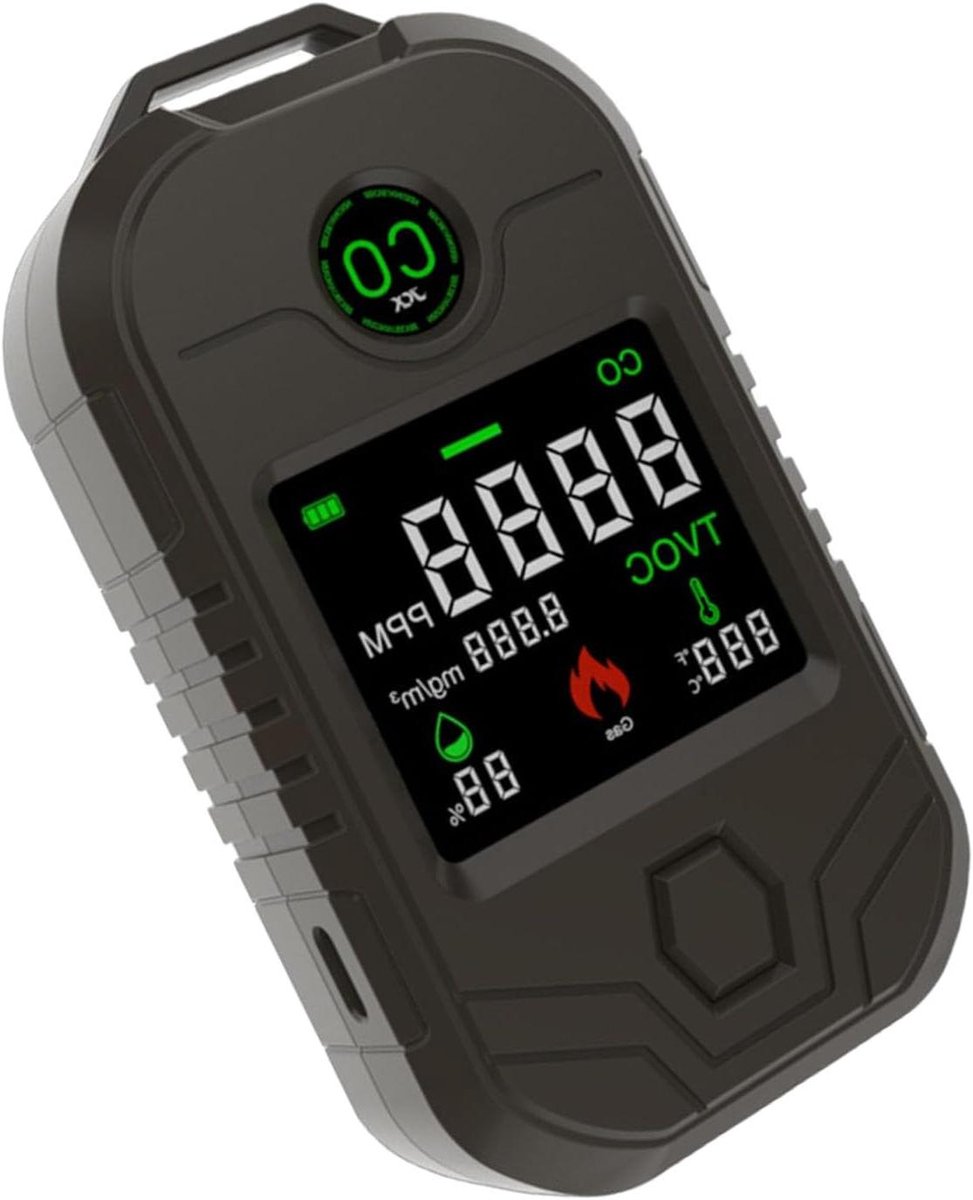 Luchtkwaliteit Monitor - Gasdetector Vochtigheid - Omgevingsanalyse Binnen - Realtime LED Display - 0-500ppm - Zwart
