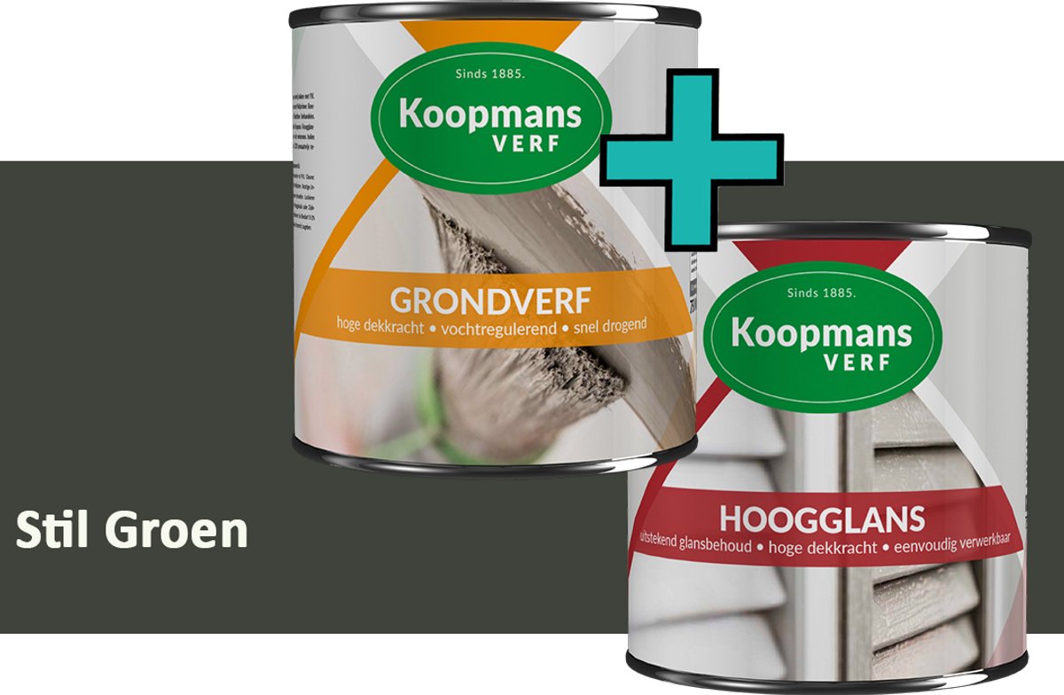 Koopmans Grondverf en Hoogglans Lakverf - set geschikt voor hout en metaal – Stil Groen – 2x – 750 ml