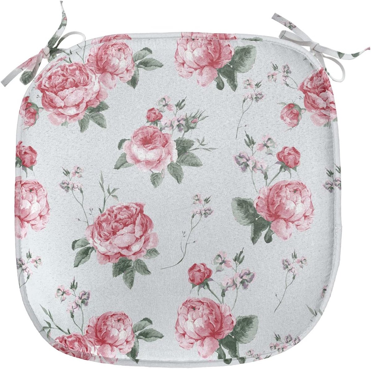ABAKUHAUS rozenbekleding voor eetkamerstoelen, roze bloesems - Engelse flora, decoratief waterdicht kussen met banden voor keukenzittingen, 40 cm x 40 cm, Reseda Green