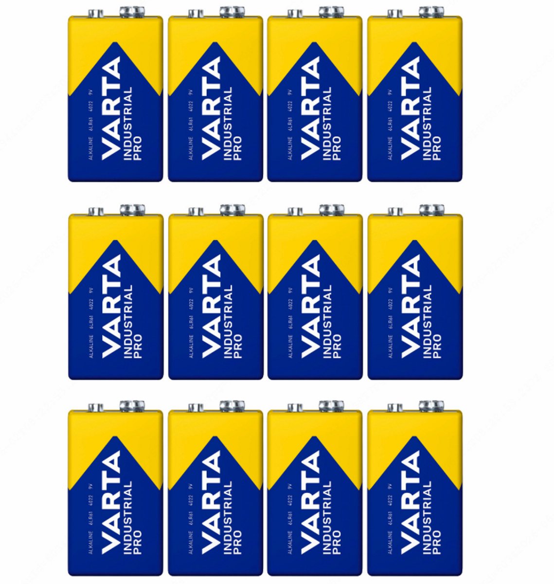 12x batterij R9V R-9 6LR61 9V R-9 alkaline Varta Industrial Pro