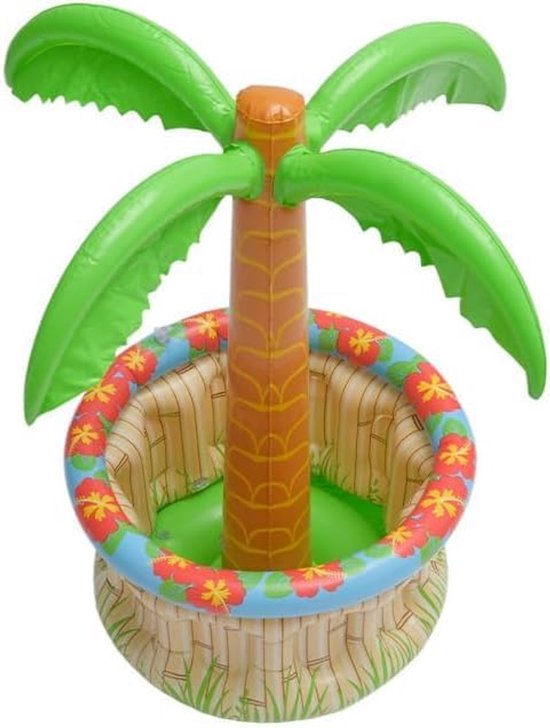 Opblaasbare Palmdrinkhouder Set – 2 Kokosnootbekerhouders + 1 Grote Palm Met Ijsbak, 90x55x53 Cm – Voor Zwembad, Strand En Feest
