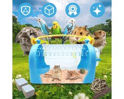 Hamsterkooi - TENZHVXI® - Met waterbak, voerbak - Ventilatie en koeling, panoramisch dak - Gemakkelijk schoon te maken - 25x13x17cm - Blauw