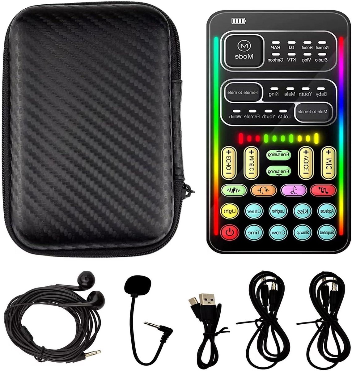 Microfoon Voice Changer - Geluidskaart Mixer - Online Gaming - 16 Geluidsveranderingen - 7.5 x 3.5 cm - Zwart
