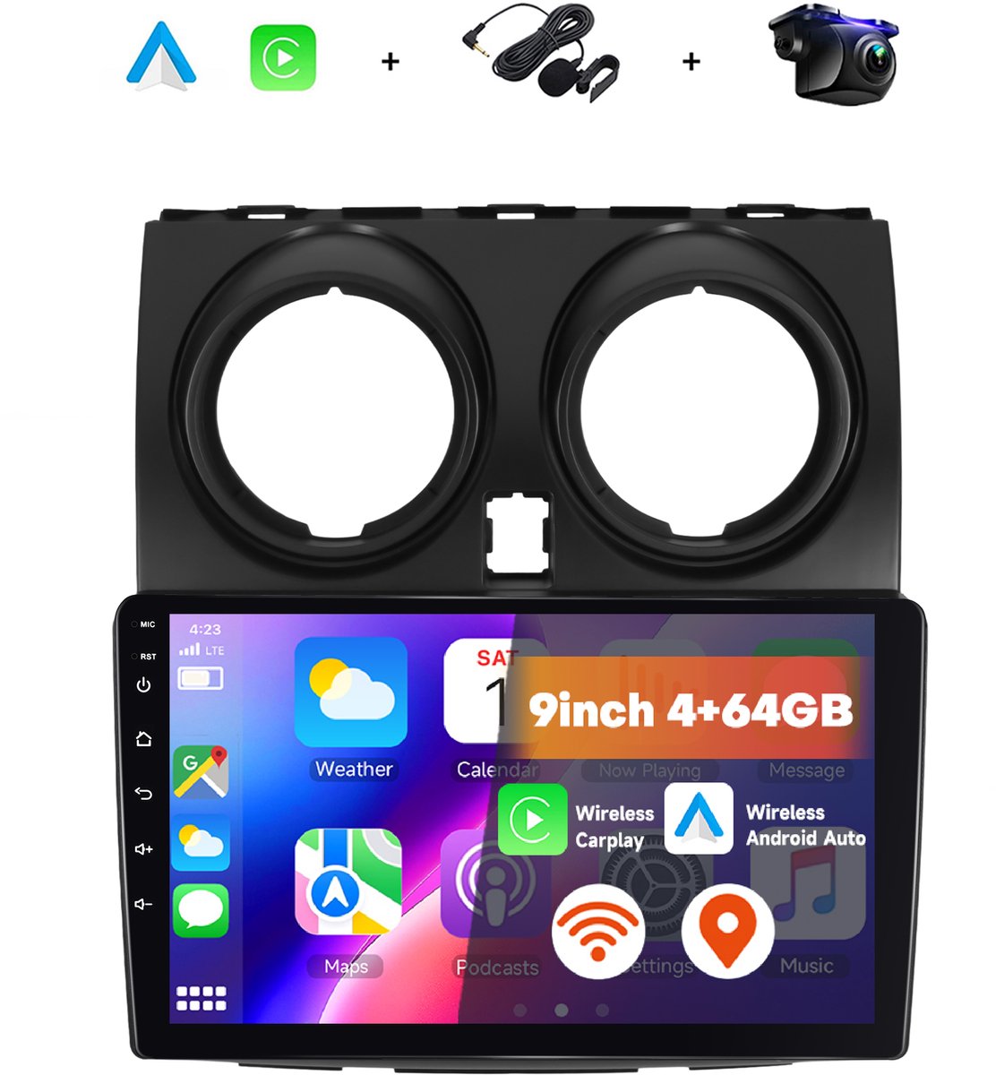 Boscer Autoradio - Geschikt voor Nissan Qashqai (2006-2016) - 4+64GB Android 15 - 9 Inch IPS Touchscreen (1280x720) - Draadloze Apple CarPlay & Android Auto - GPS, WiFi & Bluetooth - Achteruitrijcamera & Microfoon