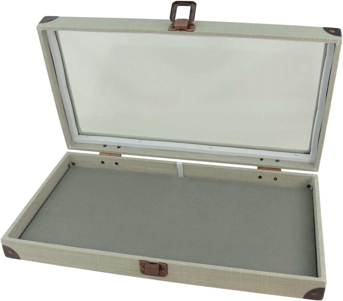 Sieraden Display Kist - Opbergdoos Juwelen - Sieraden Presentatie - Glazen Deksel Messing Sluiting - 375mm x 210mm x 56mm