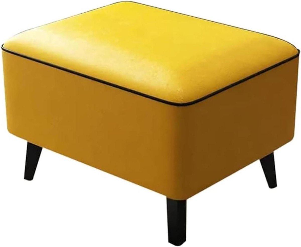 Leren Poef - Voetenbankje Krukje - Extra Zitplaats - Stabiele Houten Poot - 40 Cm Hoog - Geel