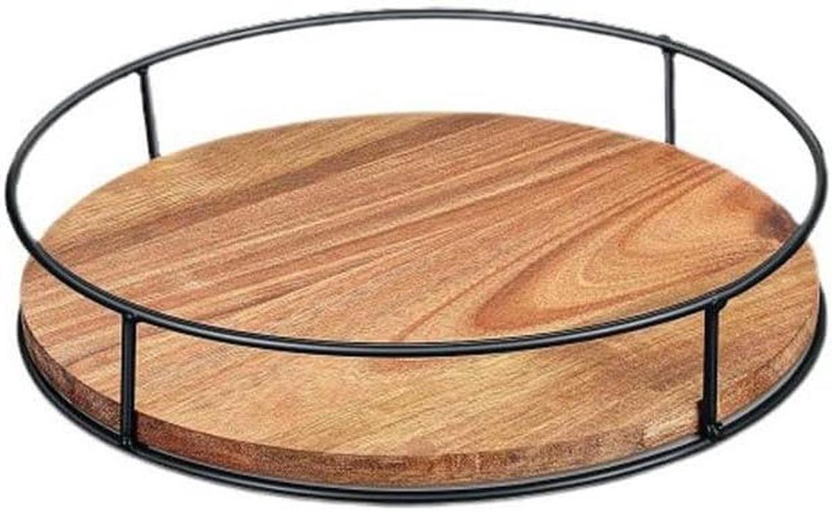 Houten Draaitafel Organizer van 9 Inch voor Specerijen, Keukenaccessoires met Stalen Frame en 360 Graden Rotatie voor Kast en Eettafel