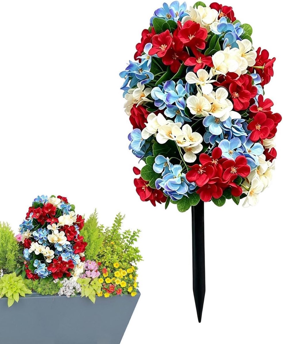 Kunstplant Hortensiaboom - Nepbloemen Struik - Buiten Decoratie - Patriottisch Kleurensche