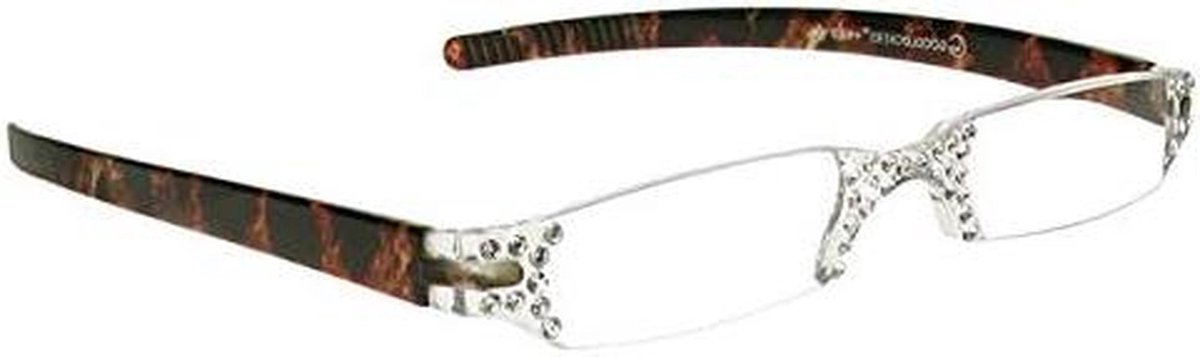 Leesbril Luipaard Print - Kwartet Bril Kristal - Zicht Verbeteren - Rimless Frame - 13.4 cm Breed - Luipaard