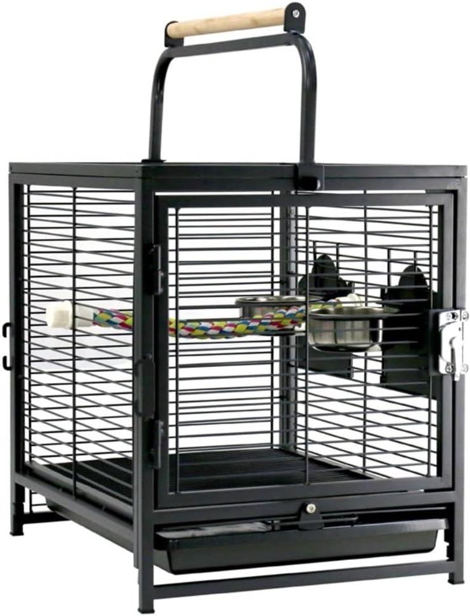 Vogelkooi Papegaai - Vogeltransport Kooi - Vogels Huisvesten - Inclusief Speelcentrum - 7700 Gram - Zwart