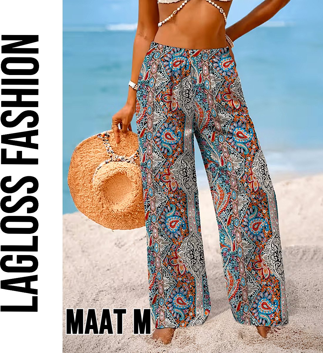 LaGloss® Paisley Dames Strand broek - Palazzo Broek – Bohemian Vakantiebroek – Casual – Maat M