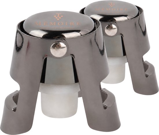 Mémoire® Spuma Eleganza - Bouchons à champagne de Luxe pour vins mousseux - Bouchons à champagne en acier inoxydable - 2 bouchons à champagne de Luxe en acier inoxydable de haute qualité